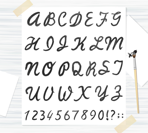 Watercolor alphabet letter with numebrs vector 04