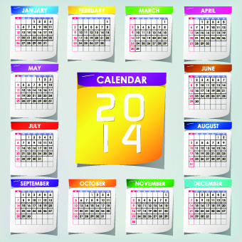 Simple 2014 calendar design vector set 05 Simple 2014 calendar design vector set 05