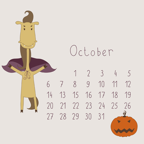 October cute cartoon cute cartoon calendar 