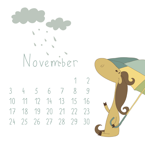Cute Cartoon November Calendar design vector Cute Cartoon November Calendar design vector