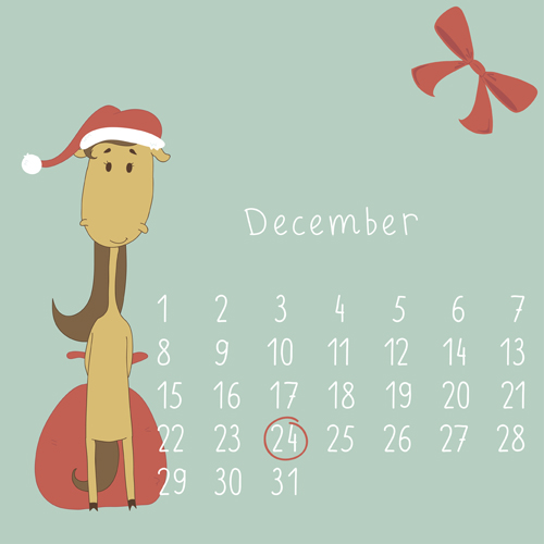 December cute cartoon calendar 