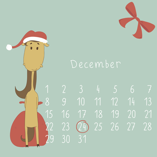 Cute Cartoon December Calendar design vector Cute Cartoon December Calendar design vector