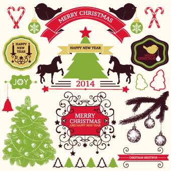 2014 Christmas lables ribbon and baubles ornaments vector 04 2014 Christmas lables ribbon and baubles ornaments vector 04