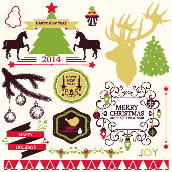 2014 Christmas lables ribbon and baubles ornaments vector 05 2014 Christmas lables ribbon and baubles ornaments vector 05