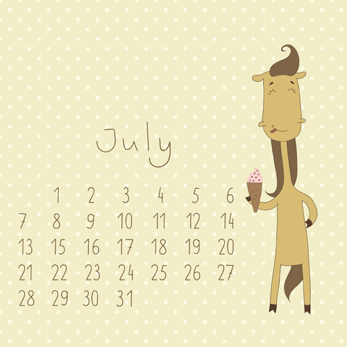 July cute cartoon cute cartoon car calendar 