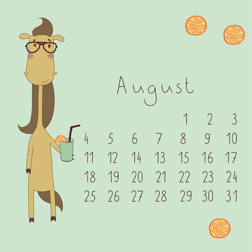 cute cartoon cute cartoon calendar August 