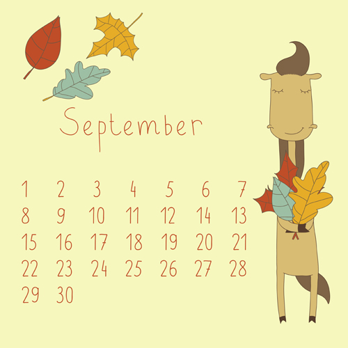 September cute cartoon cute cartoon calendar 