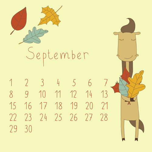 Cute Cartoon September Calendar design vector Cute Cartoon September Calendar design vector