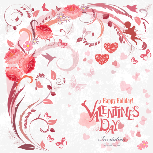 Flower valentine day cards vector 02
