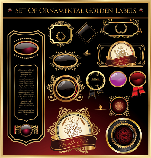 Luxury golden labels with heraldry vector set 03 Luxury golden labels with heraldry vector set 03