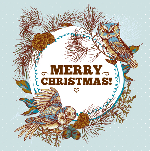 Owl with vintage cards vector 04 Owl with vintage cards vector 04