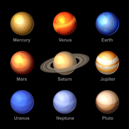 Planets with name vector set 02 Planets with name vector set 02