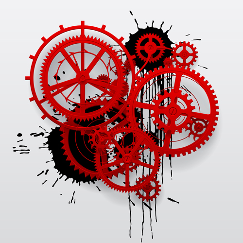 Red gear wheels with grunge background vector Red gear wheels with grunge background vector