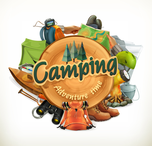 Retro font labels camping 