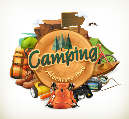 Retro font labels camping 