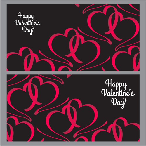 Ribbon heart valentine day banners vector 02