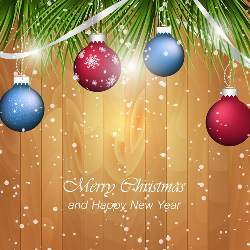 Shiny christmas baubles with wood background 01 Shiny christmas baubles with wood background 01