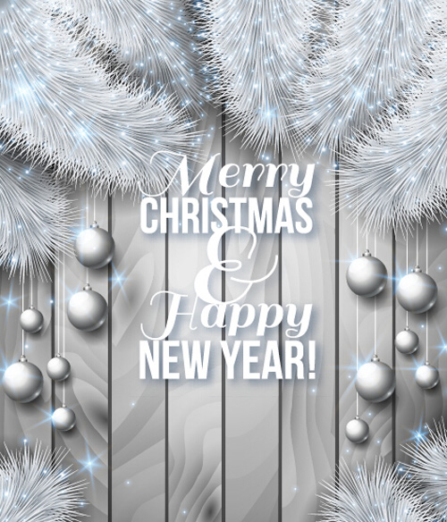 Silver christmas baubles with wooden background vector Silver christmas baubles with wooden background vector