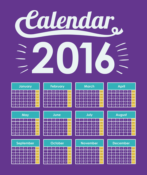 Simple wall calendar 2016 design vectors set 02 Simple wall calendar 2016 design vectors set 02