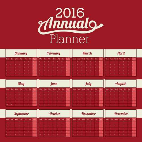 Simple wall calendar 2016 design vectors set 03 Simple wall calendar 2016 design vectors set 03