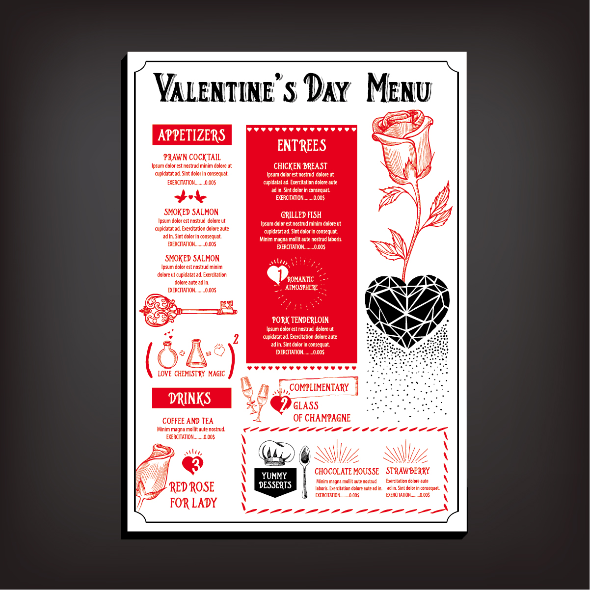 Valentines day restaurant menu vintage vector 08 Valentines day restaurant menu vintage vector 08