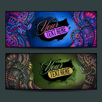 Ethnic decorative style cards vector graphics 01