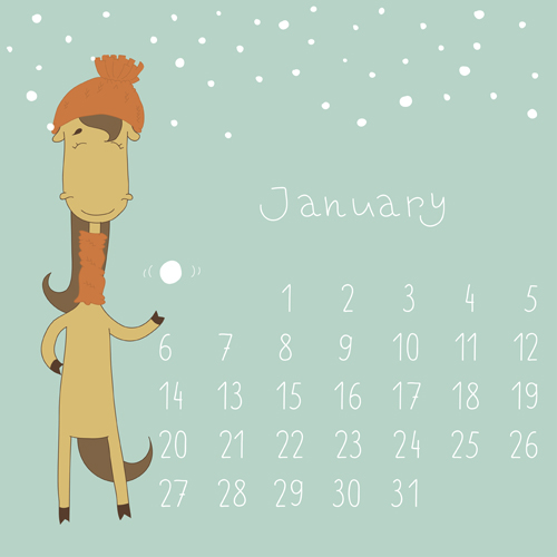 January cute cartoon cartoon calendar 2013 