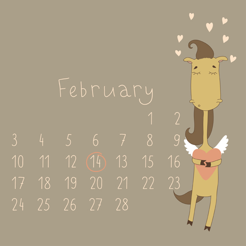 Cute Cartoon February Calendar design vector Cute Cartoon February Calendar design vector