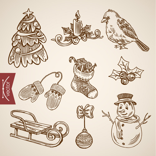 2016 christmas baubles hand drawn vectors set 08