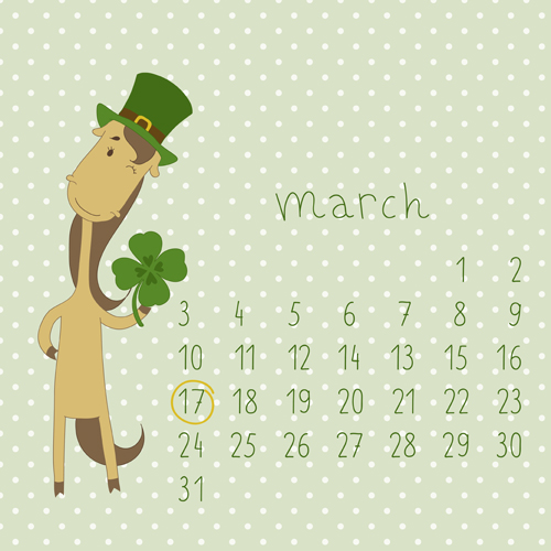 Cute Cartoon March Calendar design vector Cute Cartoon March Calendar design vector