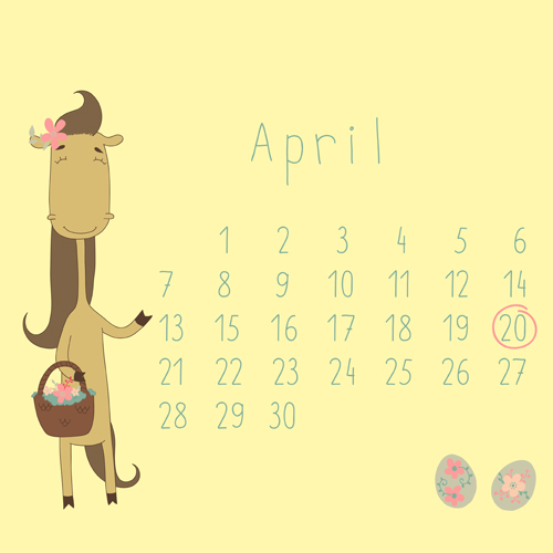 cute cartoon cute cartoon calendar April 