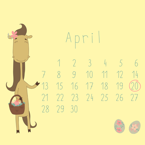 Cute Cartoon April Calendar design vector Cute Cartoon April Calendar design vector