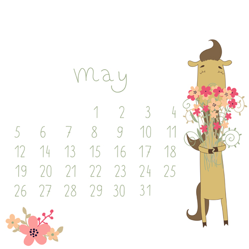 Cute Cartoon May Calendar design vector Cute Cartoon May Calendar design vector