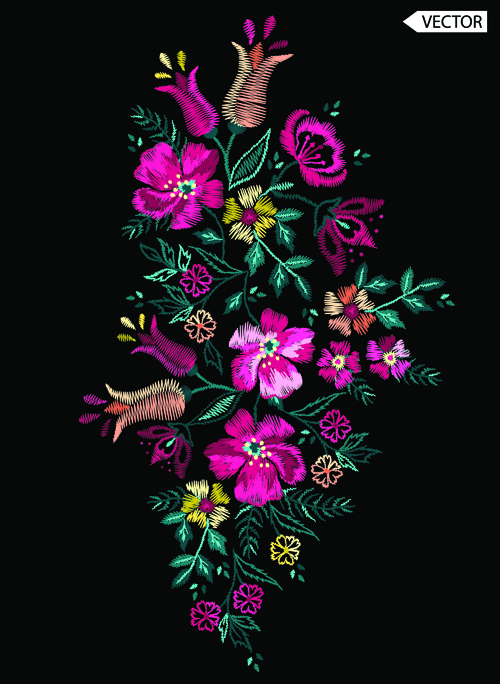 Beautiful embroidery flower design vector 02 Beautiful embroidery flower design vector 02