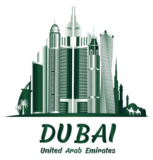 Dubai famous buildings vector