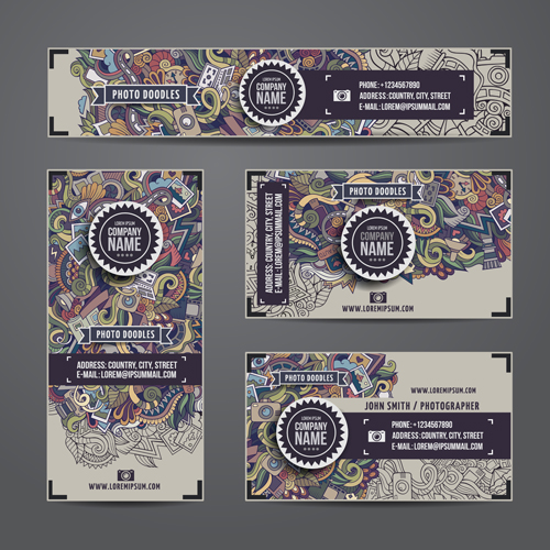 Ethnic style floral pattern cards vector set 01