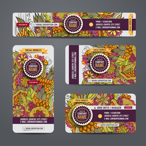Ethnic style floral pattern cards vector set 02