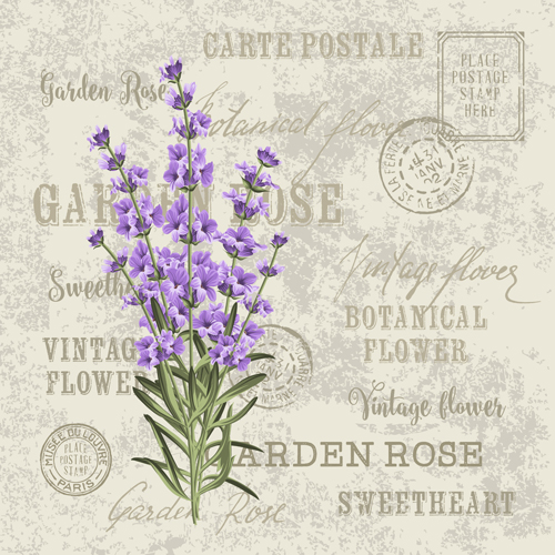 Flower with stamp vintage vectors material 01 Flower with stamp vintage vectors material 01