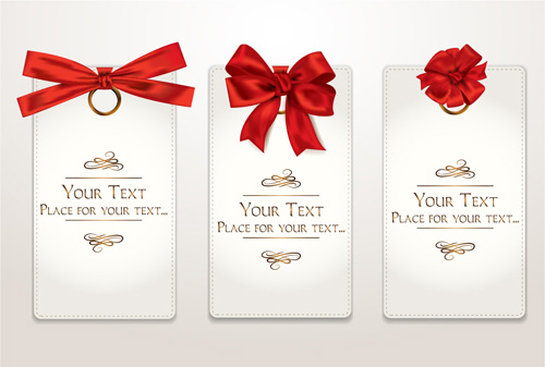 Holiday gift cards with ribbon bow vector 01 Holiday gift cards with ribbon bow vector 01