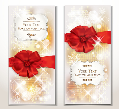 Holiday gift cards with ribbon bow vector 02 Holiday gift cards with ribbon bow vector 02
