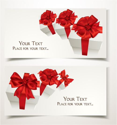 Holiday gift cards with ribbon bow vector 03 Holiday gift cards with ribbon bow vector 03