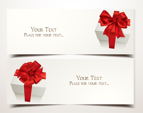 Holiday gift cards with ribbon bow vector 04 Holiday gift cards with ribbon bow vector 04