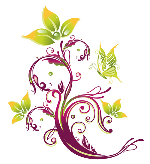 Ornament floral with butterflies vectors material 06 Ornament floral with butterflies vectors material 06