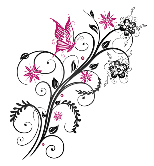 Ornament floral with butterflies vectors material 07 Ornament floral with butterflies vectors material 07