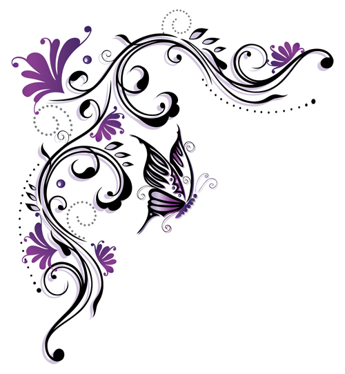 Ornament floral with butterflies vectors material 08 Ornament floral with butterflies vectors material 08
