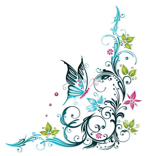 Ornament floral with butterflies vectors material 09 Ornament floral with butterflies vectors material 09