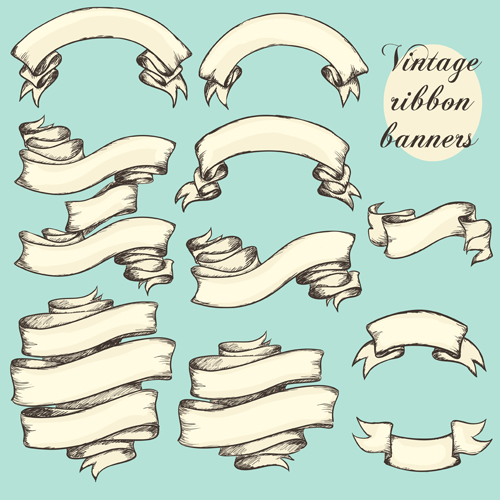 Vector vintage ribbon banners design 02 Vector vintage ribbon banners design 02