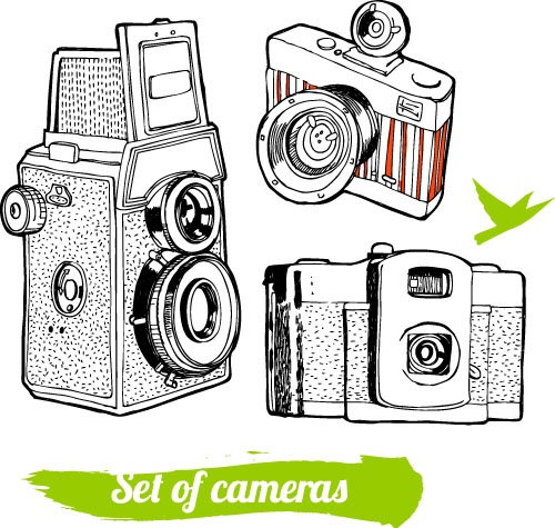 Vintage camera hand drawing vectors set 01 Vintage camera hand drawing vectors set 01