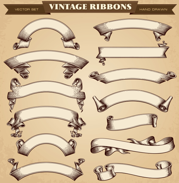 vintage ribbon hand drawn 