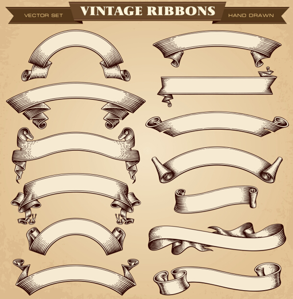 Vintage ribbon hand drawn vectors